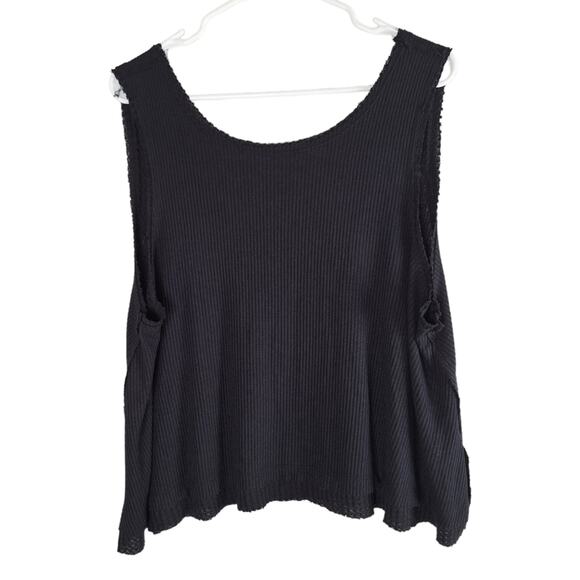 We the Free Black Knit Oversize Crop Tank Low Back Raw Hem Soft Slouchy Chic M - Picture 2 of 8